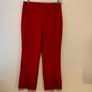 Versona Modern Pants Scarlet Red Pull On Slacks Crochet Lace  Embroidery Size 10